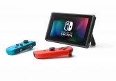 Nintendo Switch console with neon red&blue Joy-Con