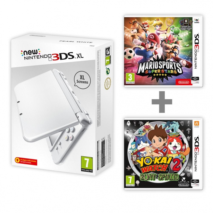 New Nintendo 3DS XL Pearl White+Mario Sports + YW2 | Nintendoshop.cz